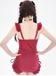 Pure Color Backless Bowknot Lace-Up Slim Lace Sleeveless One-Piece Swimsuit