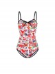 Sexy Little Fresh Graphic Print Design Backless Bowknot Decoration Sleeveless One-Piece Swimsuit