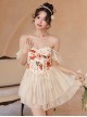 Retro Broken Flowers Bowknot Lace-Up Slim Fit Backless Sexy Sleeveless One-Piece Swimsuit