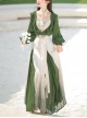 Chinese Style Bamboo Embroidery Improved Han Element Daily Gradient Hem Design Green Hanfu Top Skirt Set