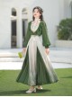 Chinese Style Bamboo Embroidery Improved Han Element Daily Gradient Hem Design Green Hanfu Top Skirt Set