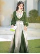 Chinese Style Bamboo Embroidery Improved Han Element Daily Gradient Hem Design Green Hanfu Top Skirt Set