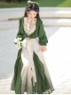 Chinese Style Bamboo Embroidery Improved Han Element Daily Gradient Hem Design Green Hanfu Top Skirt Set