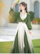 Chinese Style Bamboo Embroidery Improved Han Element Daily Gradient Hem Design Green Hanfu Top Skirt Set