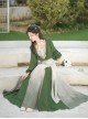 Chinese Style Bamboo Embroidery Improved Han Element Daily Gradient Hem Design Green Hanfu Top Skirt Set