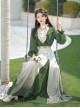 Chinese Style Bamboo Embroidery Improved Han Element Daily Gradient Hem Design Green Hanfu Top Skirt Set