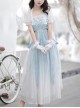 Dragon Girl Series Light Blue Gradient Chinese Style Improved Han Elements Hanfu Dragon Scale Printing Butterfly Embroidery Sleeveless Dress Set