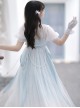 Dragon Girl Series Light Blue Gradient Chinese Style Improved Han Elements Hanfu Dragon Scale Printing Butterfly Embroidery Sleeveless Dress Set