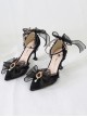Black Elegant All-Match Pearl Gem Decorated Ribbon Bowknot Gorgeous Lace Classic Lolita Shoes