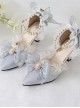 Elegant Palace Style Pointed Ribbon Bowknot Gemstone Decoration Bead Chain Classic Lolita Shoes