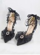 Pure Color Daily Elegant Ribbon Bowknot Lace Decoration Pointed Toe Stiletto Shoes Classic Lolita Shoes