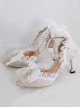 Pure Color Daily Elegant Ribbon Bowknot Lace Decoration Pointed Toe Stiletto Shoes Classic Lolita Shoes