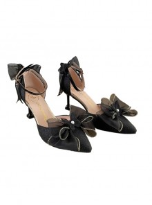 Simple Elegant Pure Color Butterfly Bowknot Decorated Pointed Toe Daily Classic Lolita Shoes