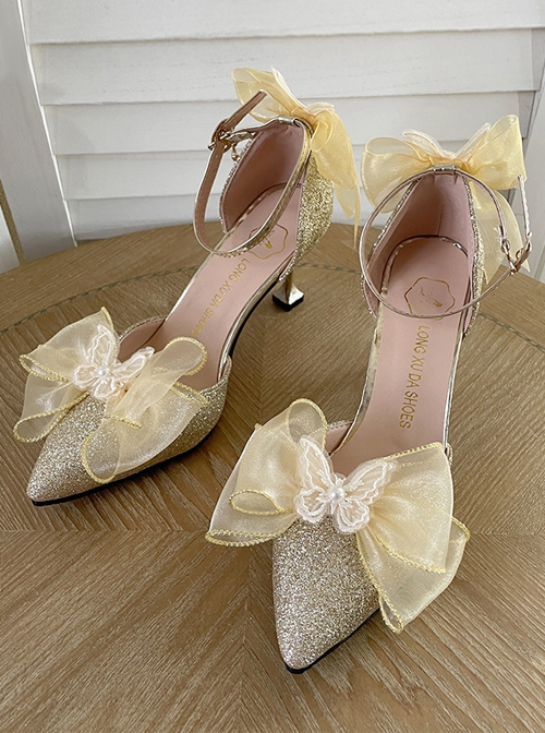 Simple Elegant Pure Color Butterfly Bowknot Decorated Pointed Toe Daily Classic Lolita Shoes