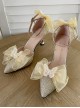 Simple Elegant Pure Color Butterfly Bowknot Decorated Pointed Toe Daily Classic Lolita Shoes