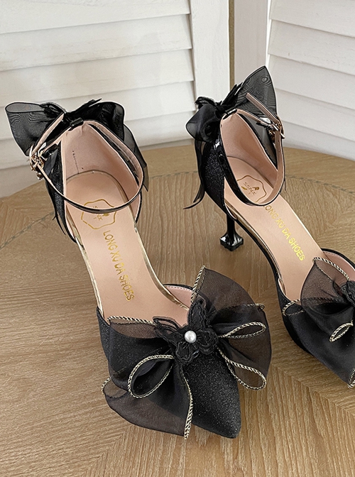 Simple Elegant Pure Color Butterfly Bowknot Decorated Pointed Toe Daily Classic Lolita Shoes