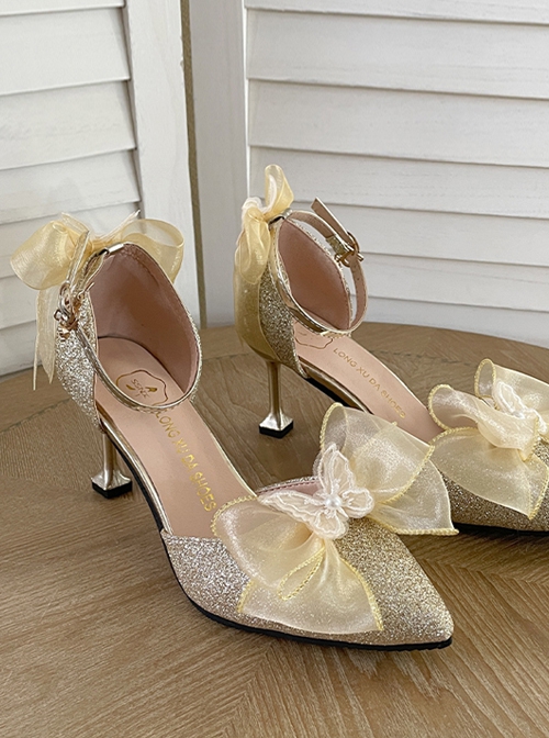 Simple Elegant Pure Color Butterfly Bowknot Decorated Pointed Toe Daily Classic Lolita Shoes