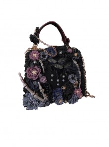 Vintage Flower Eyeball Skull Decorated Pearl Butterfly Gothic Lolita Shoulder Portable Bag