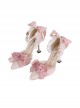 Elegant Lace Stereoscopic Flower Decoration Bowknot Pearl Pointed Stiletto Shoes Classic Lolita Shoes