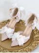 Elegant Lace Stereoscopic Flower Decoration Bowknot Pearl Pointed Stiletto Shoes Classic Lolita Shoes