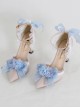 Elegant Lace Stereoscopic Flower Decoration Bowknot Pearl Pointed Stiletto Shoes Classic Lolita Shoes