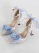 Elegant Lace Stereoscopic Flower Decoration Bowknot Pearl Pointed Stiletto Shoes Classic Lolita Shoes