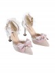 Elegant Pure Color Lace Bowknot Pearl Decorate Pointed Toe Daily Classic Lolita Shoes