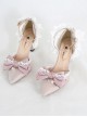 Elegant Pure Color Lace Bowknot Pearl Decorate Pointed Toe Daily Classic Lolita Shoes