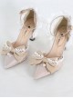 Elegant Pure Color Lace Bowknot Pearl Decorate Pointed Toe Daily Classic Lolita Shoes