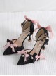 Daily Elegant Pointed Toe Color Contrast Ribbon Bowknot Pearl Decorate Classic Lolita Shoes