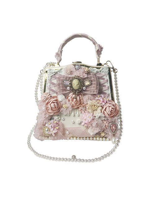 Vintage Flower Ornate Jewel Decoration Pearl Lace Bowknot Classic Lolita Shoulder Portable Bag