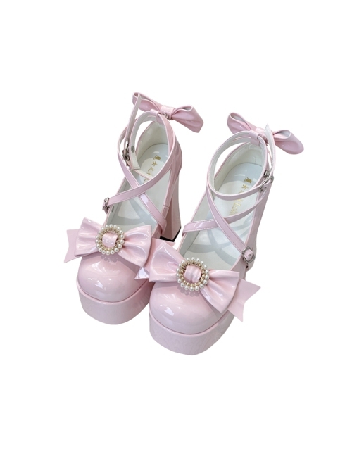 Pure Color Simple Daily Elegant Bowknot Decorative Buckle Binding Band Sweet Lolita Shoes