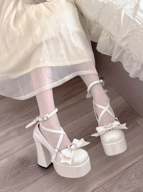 Pure Color Simple Daily Elegant Bowknot Decorative Buckle Binding Band Sweet Lolita Shoes