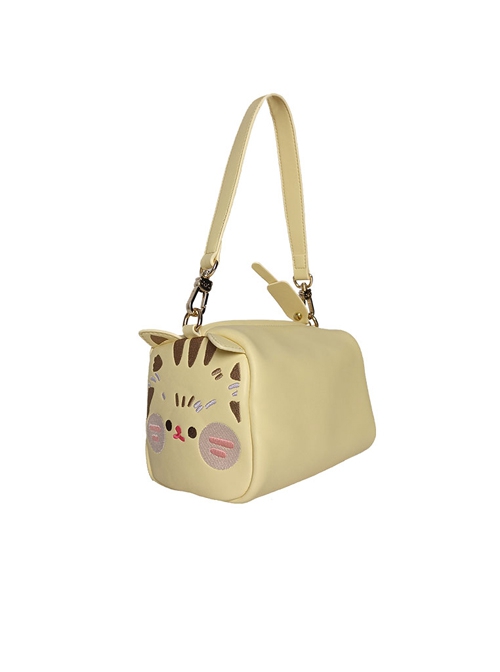 Cute Toast Cat Pure Color Embroidered Toast Design Adjustable Shoulder Strap Sweet Lolita Shoulder Messenger Bag