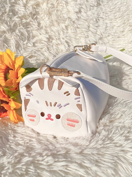 Cute Toast Cat Pure Color Embroidered Toast Design Adjustable Shoulder Strap Sweet Lolita Shoulder Messenger Bag