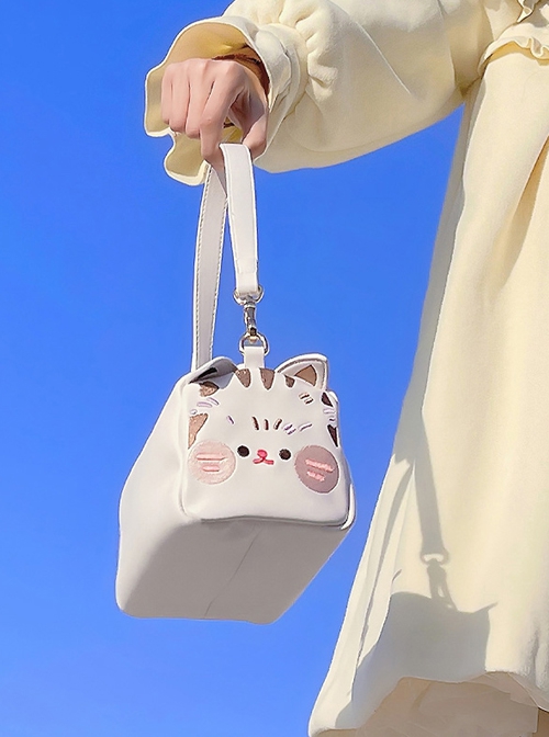 Cute Toast Cat Pure Color Embroidered Toast Design Adjustable Shoulder Strap Sweet Lolita Shoulder Messenger Bag