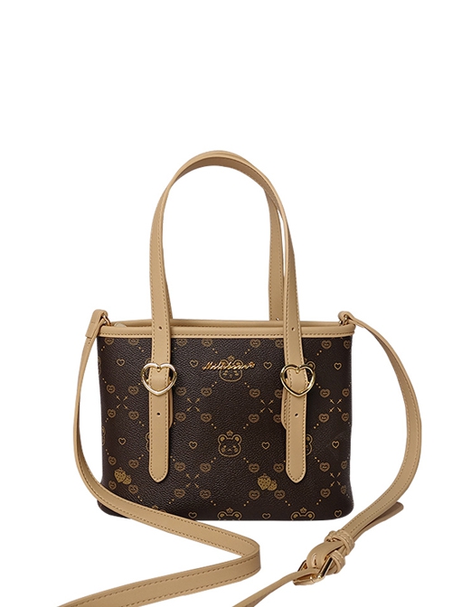Pure Color Cute All-Match Bear Print Adjustable Shoulder Strap Large Capacity Daily Sweet Lolita Shoulder Messenger Bag