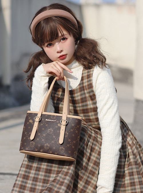 Pure Color Cute All-Match Bear Print Adjustable Shoulder Strap Large Capacity Daily Sweet Lolita Shoulder Messenger Bag