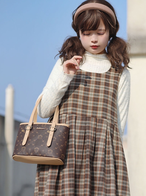 Pure Color Cute All-Match Bear Print Adjustable Shoulder Strap Large Capacity Daily Sweet Lolita Shoulder Messenger Bag