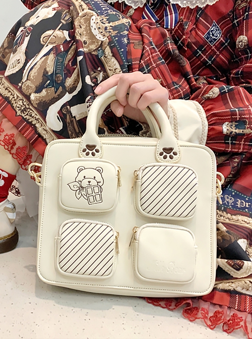 Bear Chocolate Series College Style Striped Bear Print Cute Girls School Lolita Portable Messenger Bag