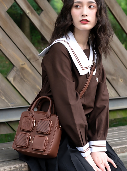 Bear Chocolate Series College Style Striped Bear Print Cute Girls School Lolita Portable Messenger Bag