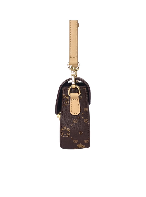 Brown Bear Print Retro Cute Daily All-Match Simple Small Square Bag Classic Lolita Shoulder Messenger Bag
