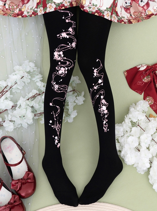 Fox Cherry Blossom Series Daily All-Match Fox Cherry Blossom Digital Printing Classic Lolita Pantyhose