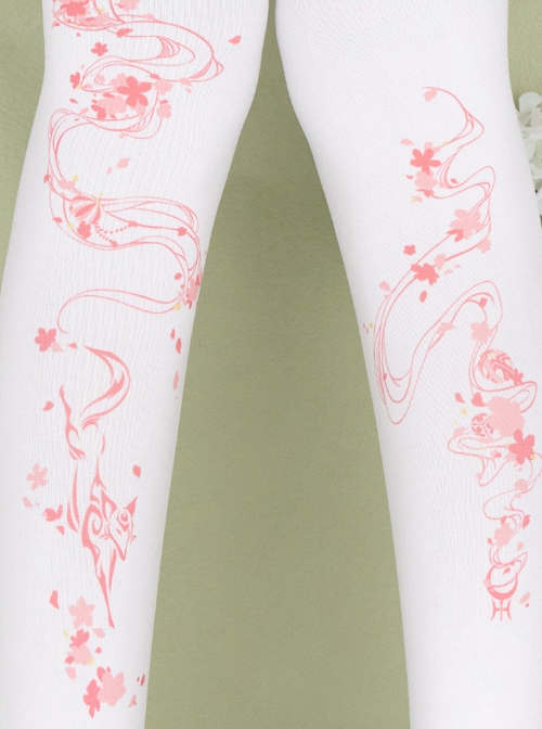 Fox Cherry Blossom Series Daily All-Match Fox Cherry Blossom Digital Printing Classic Lolita Pantyhose