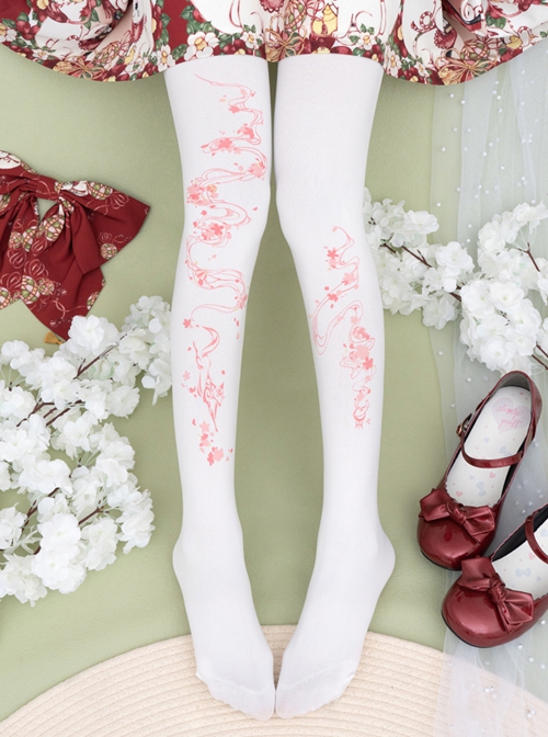 Fox Cherry Blossom Series Daily All-Match Fox Cherry Blossom Digital Printing Classic Lolita Pantyhose