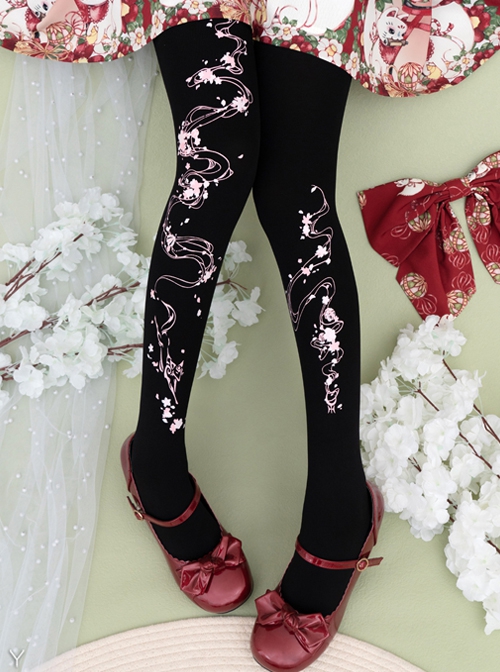 Fox Cherry Blossom Series Daily All-Match Fox Cherry Blossom Digital Printing Classic Lolita Pantyhose