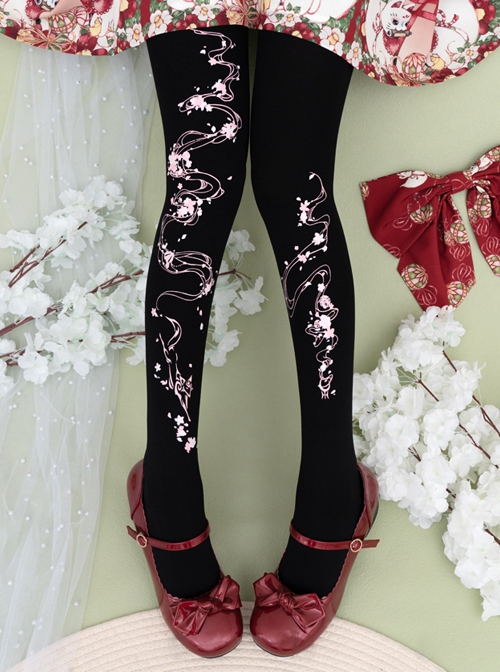 Fox Cherry Blossom Series Daily All-Match Fox Cherry Blossom Digital Printing Classic Lolita Pantyhose