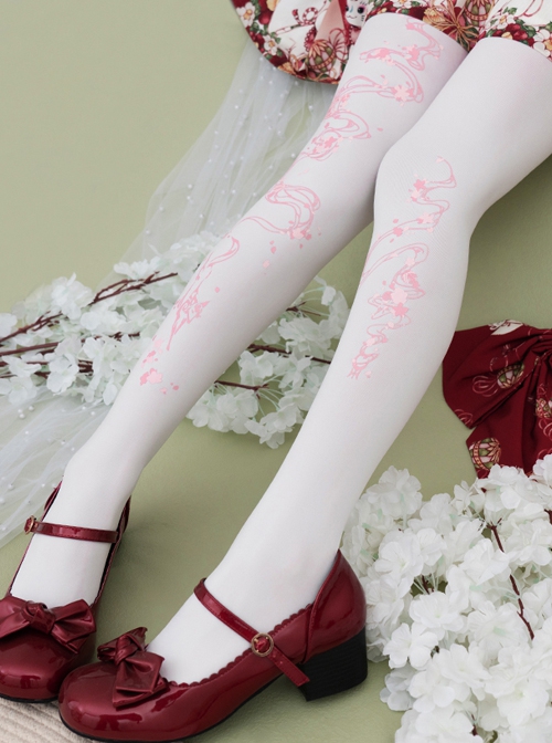 Fox Cherry Blossom Series Daily All-Match Fox Cherry Blossom Digital Printing Classic Lolita Pantyhose