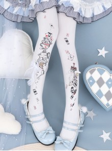 Alice's Afternoon Tea Series Autumn Winter Pure Color Wonderland Print Ornate Stereoscopic Bowknot Decoration Classic Lolita Pantyhose