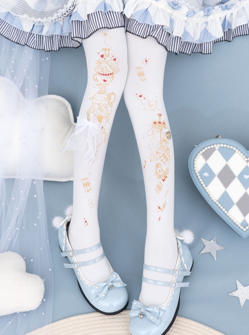 Alice's Afternoon Tea Series Autumn Winter Pure Color Wonderland Print Ornate Stereoscopic Bowknot Decoration Classic Lolita Pantyhose
